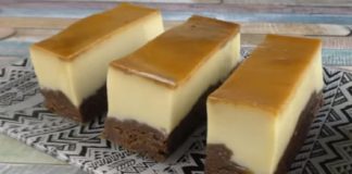 În timpul coacerii, aluatul se separă în două straturi delicioase: un pandișpan moale și o cremă fină, acoperite de un caramel lichid delicios